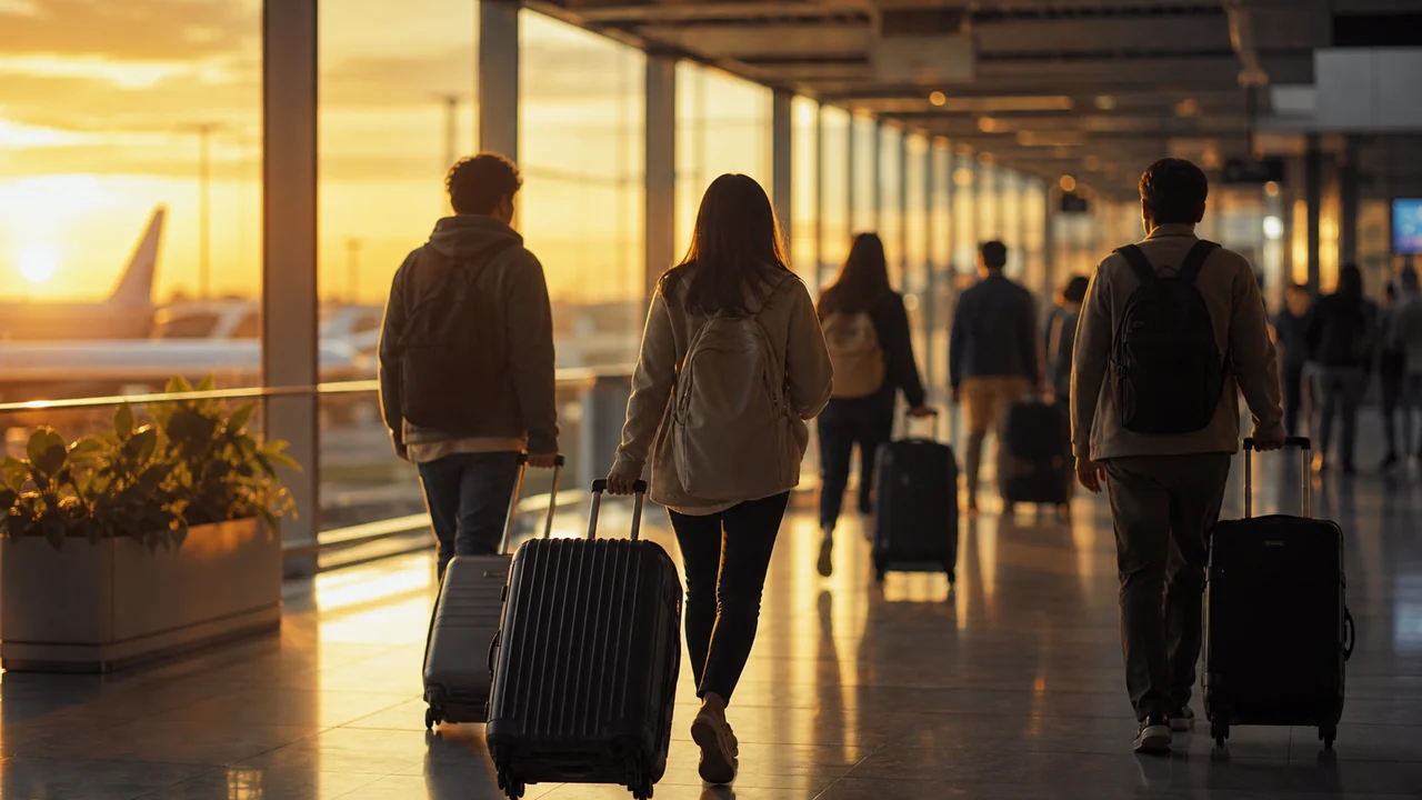 공항 동선과 단체관광 무사증 제도를 추상적으로 표현한 포토일러스트